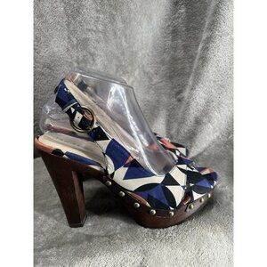 Vtg Xhilaration Women's 8 Orange Blue Eggshell 4 1/4 in High Heels Buckles